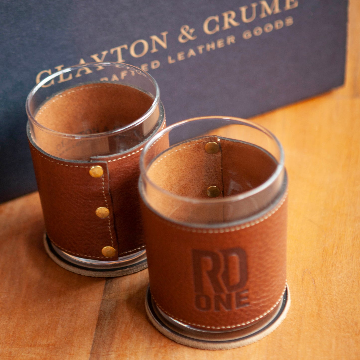
                  
                    Leather Wrapped Rocks Glass (Clayton and Crume RD1 Logo) - SET OF 2
                  
                