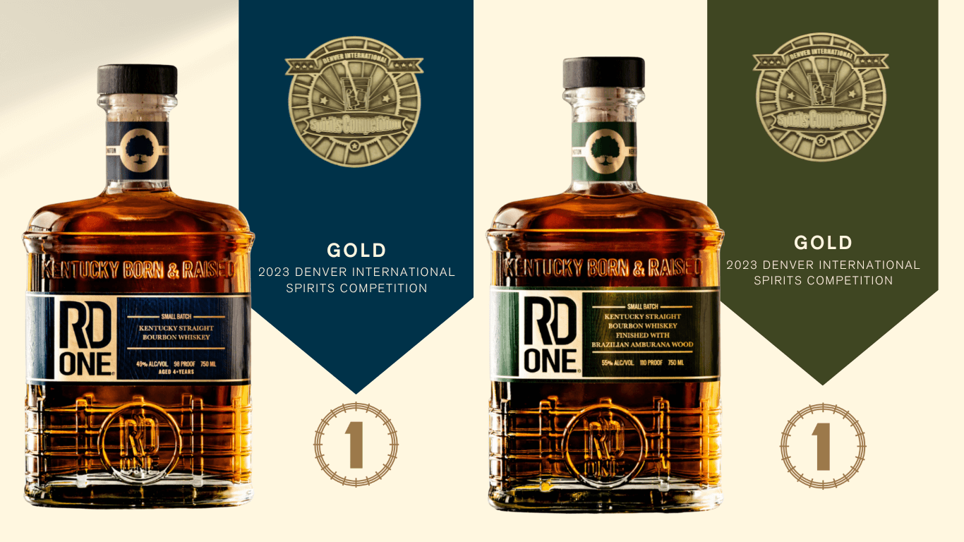 April 17, 2023 – RD1 Spirits Wins GOLD for Kentucky Straight Bourbon and Amburana Wood-Finished Bourbon in 2023 Denver International Spirits Competition